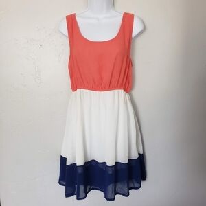 Oxford Circus Large Sleeveless Dress Colorblock Tank Top Coral White Blue